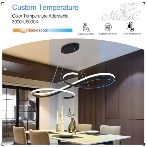 47.24" Led Chandelier Light Fixture Dimmable Black Modern Chandelier for Dining Room Kitchen Island Lighting Adjustable Height Led Pendant Light Ceiling Hanging