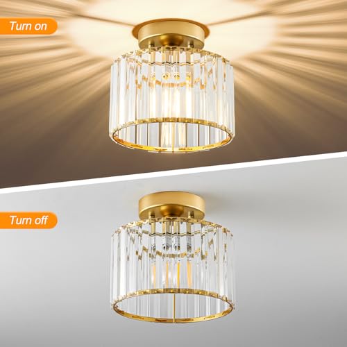 Crystal Gold Semi Flush Ceiling Light 8.66 Inch
