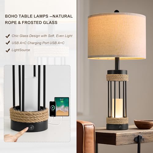 25" Table Lamps Set of 2 with Night Light (2 Count)