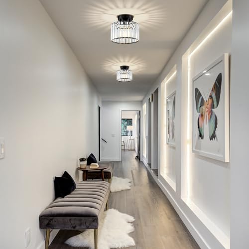 Crystal Black Semi Flush Ceiling Light 8.66 Inch