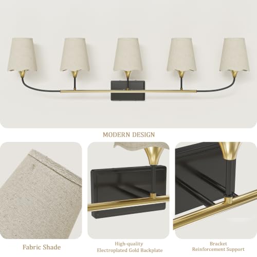 Bathroom Light Fixtures Over Mirror (Black Gold / 5 Light)