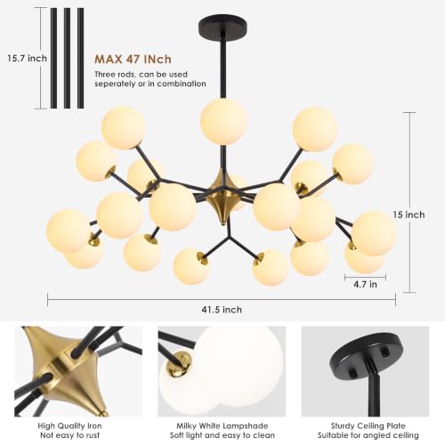 42" Black and Gold Sputnik Chandelier 20
