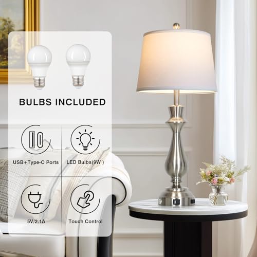 Modern Silver Table Lamps Set of 2 for Living Room (2 Count)