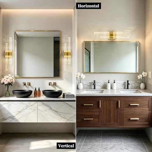 Modern LED Vanity Light Bathroom Vanity Light Fixtures Gold Crystal Sconces Wall Lighting 21.25in 4000K Vertical and Horizontal Wall Mounted Sconces for Bedroom Living Room Hallway（1
