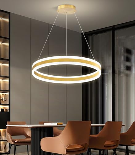 D23.6'' Modern Ring Chandelier for Dining Room LED Dimmable Pendant Lighting High Ceiling Chandelier for Living Room Foyer Bedroom Entryway 3000K