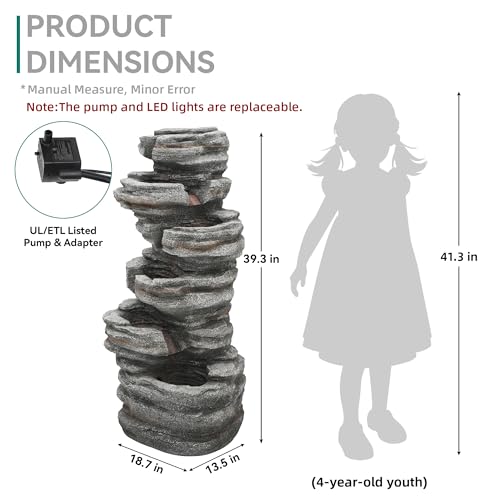 6 Tier Rock Outdoor Water Fountain with LED Lights