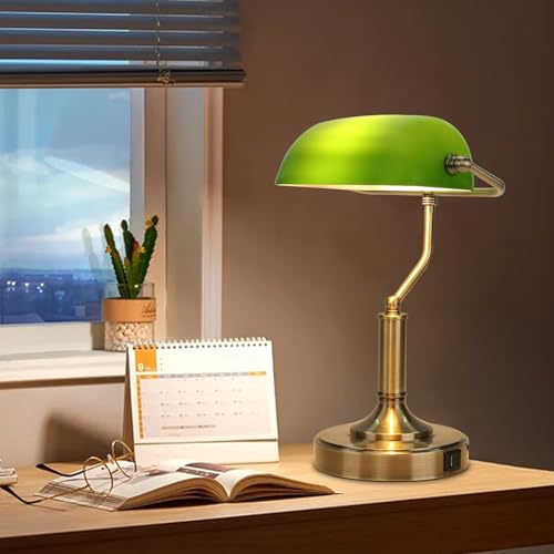 Bankers Lamp Green Desk Lamp with Touch Control Switch
