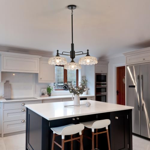 Chandeliers Black Modern Pendant Lighting Fixtures 3 Lights Chandelier Clear Glass Hanging Lamp for Island Dining Room Living Room