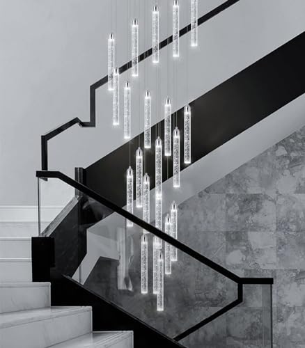 20 Lights Chandelier LED Dimmable Chandeliers for Entryway Flush Mount Ceiling Pendant Light Fixture Crystal Chandeliers for Living Room Chrome Finished Lighting Modern 156in High Ceiling Chandelier