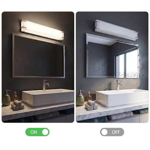 LED Bathroom Light Fixtures Over Mirror 16” Vanity Light with Milky White Lampshade 4000K Daylight Chrome Finishing Bath Bar (16 Count)