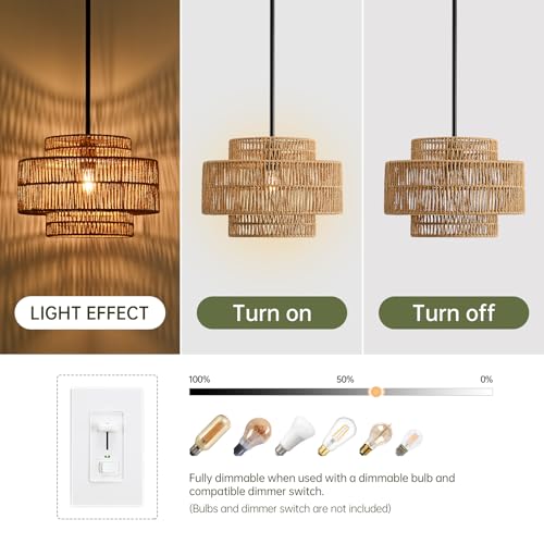 12.4" Rattan Pendant Light for Kitchen Island