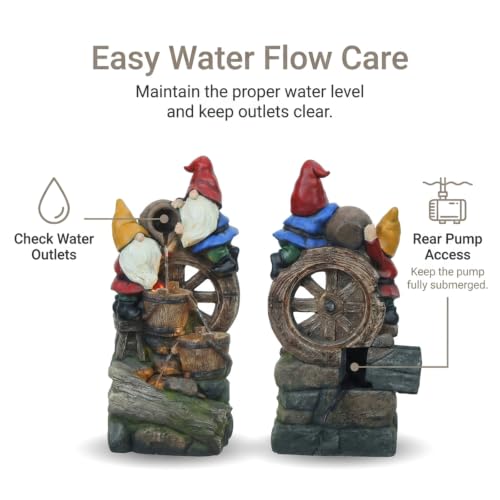 27H Gnome Outdoor Water Fountain with 3