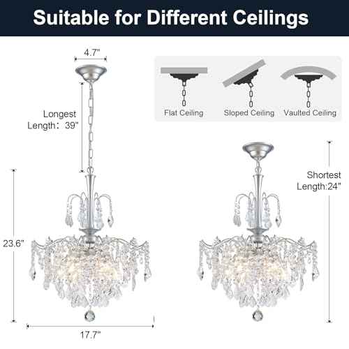 Modern Crystal Chandelier, Chrome Candle Chandeliers for Dining Room Lighting Fixtures Hanging, Kitchen Ceiling Hanging Pendant Light for Bedroom Living Room Kitchen Island Hallway