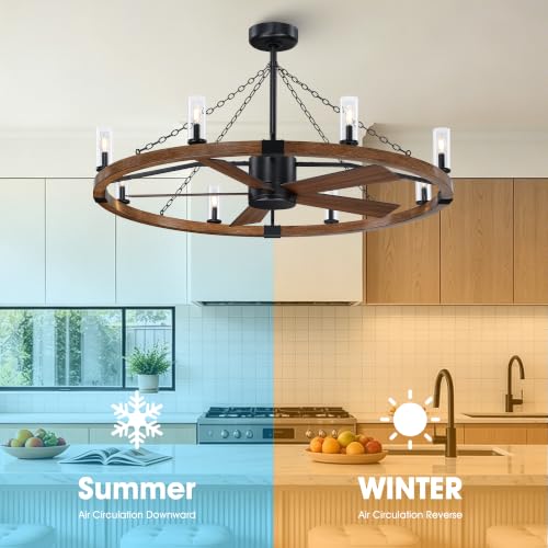 52 Inch Farmhouse Wagon Wheel Ceiling Fans with Lights and Remote