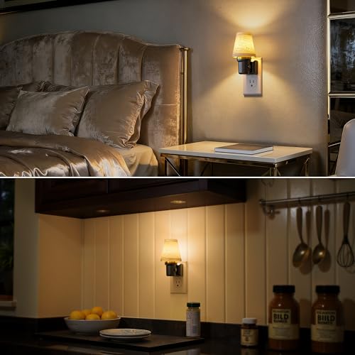 LED Night Lights Plug into Wall Linen Fabric Round Platform (2 Count)