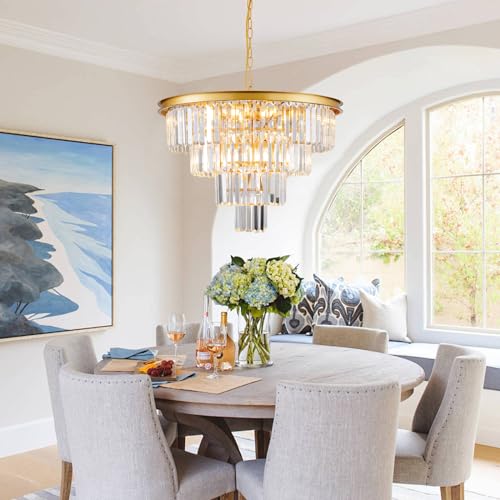 10 Light Modern Gold Crystal Chandelier for Dining Room 24'' Dining Room Light Fixture Contemporary Pendant Round 4