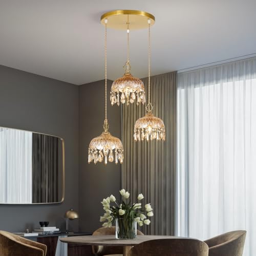 3 Light Glass Pendant Light Crystal Hanging Light Fixtures