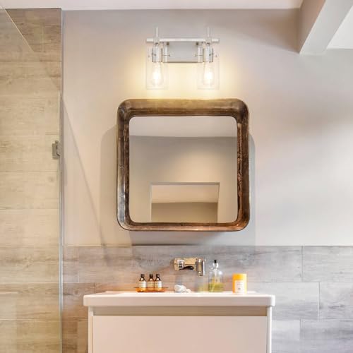 2 Light Wall Scone Vintage Vanity Light Fixtures Brushed Nickel Wall Light for Bathroom Lights Over Mirror with Glass Shade Light Fixtures