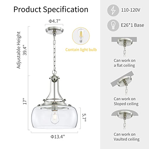Chandelier Rustic Farmhouse Industrial Round Ceiling Pendant LED Light Fixture with Clear Glass Shades for Dining Room Kitchen Island Foyer Entryway