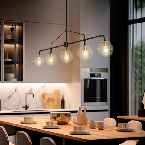 Linear Chandelier for Dining Room 5 Lights Black Kitchen Island Lights