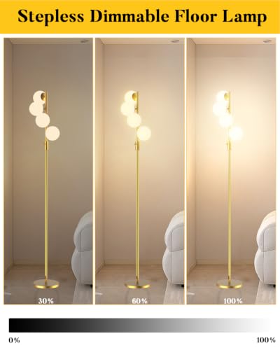 64IN 4 Globe Floor Lamp Dimmable Gold Standing Lamps with 4PCS 3000K Bulbs Warm White (4 Count)