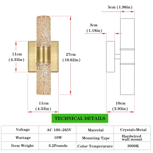 2 Pack Gold LED Wall Sconces (2 Count)