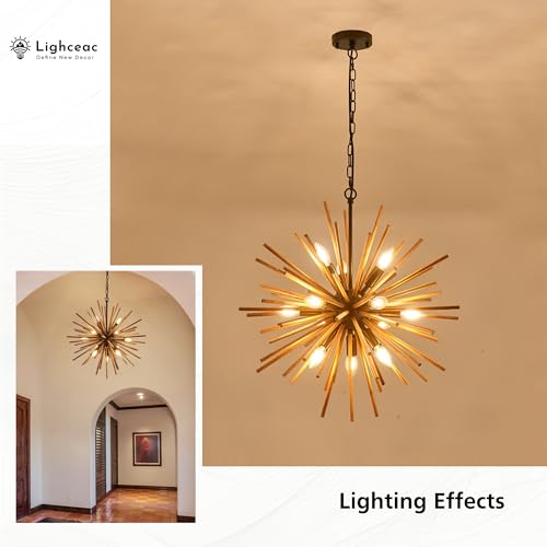 23.6" Farmhouse Sputnik Chandelier for Dining Room Rustic Handmade Natural Wood 12 (12 Count)