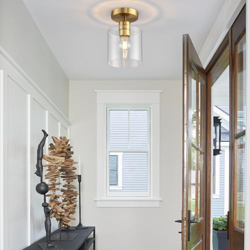 Modern Brass Semi Flush Mount Light Fixture for Entryway & Hallway