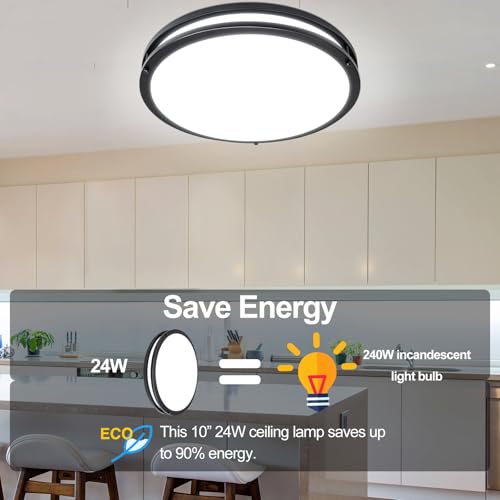 16inch LED Flush Mount Ceiling Light Fixture Dimmable Matte Black (2 Count)