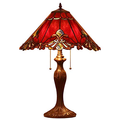 L10024 Baroque Tiffany Style Stained Glass Table Lamp with 17 inches Wide Handmade Lampshade for Bedside Bedroom Living Room