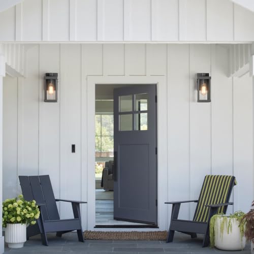 11" Classic Outdoor Wall Sconce 1 Light in Matte Gray Rectangular Metal Frame and Clear Glass Shade Waterproof Porch Light Patio Light Pack of 2 (2 Count)