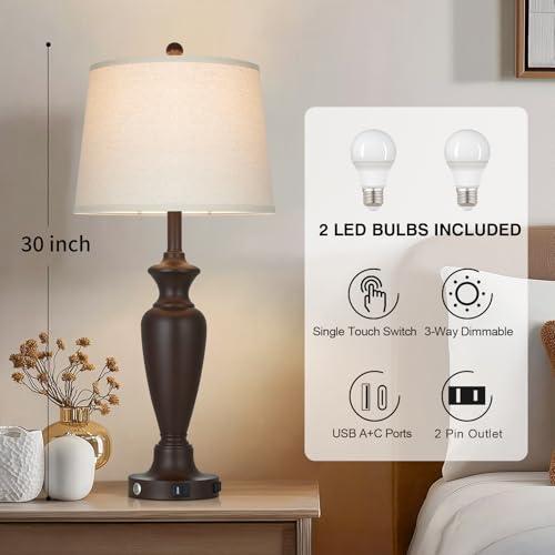 30" Tall Brown Table Lamps Set of 2 for Living Room (2 Count)