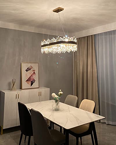 Modern Rectangular Gold Crystal Dining Chandelier Dimmable