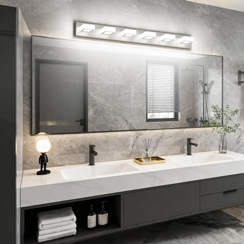 Brushed Nickel Bathroom Lights Fixtures Dimmable 5 Color Temperature Acrylic Modern Vanity Lights for Bathroom Brushed Nickel