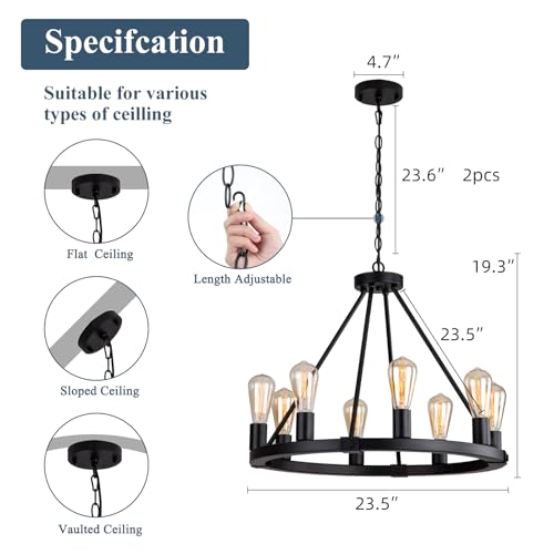 23.6" 8 Lights Wagon Wheel Chandelier