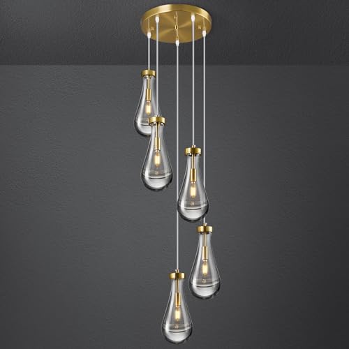Raindrop Pendant Lights Kitchen Island Teardrop Gold Hanging Light Fixtures Clear Solid Glass Pendant Light Modern Chandeliers for Dining Room Porch Corridor Living Room