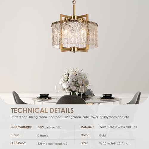 Modern Crystal Gold Chandeliers for Dining Room Drum Pendant Light (4 Count)
