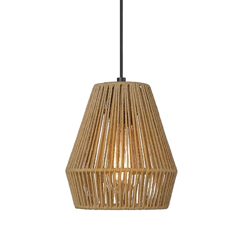 Boho Woven Pendant Lights 7” Rustic Rattan Hanging Lamp Adjustable Handwoven Basket Shade