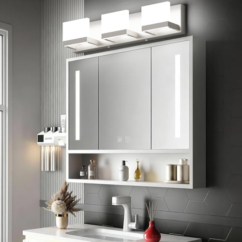 3 Lights LED Modern Vanity Light Brushed Nickel Bathroom Lighting Fixture Up and Down Bathroom Wall Light Over Mirror