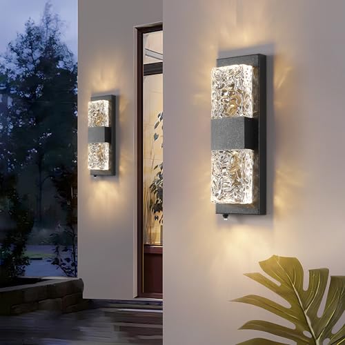 Porch Lights Outdoor 12W LED Dusk to Dawn Wall Light 14.2" Black 2PCS