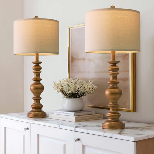 27" Antique Gold Table Lamps Set of 2