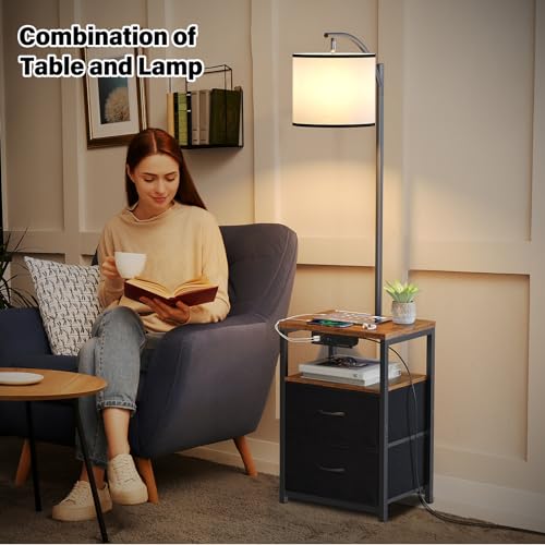 Floor Standing Lamp with Table & 2 Drawers
