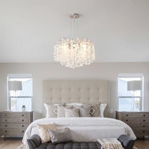 6 Light Capiz Shell Chandeliers 18 Inch Modern Coastal Light Fixture