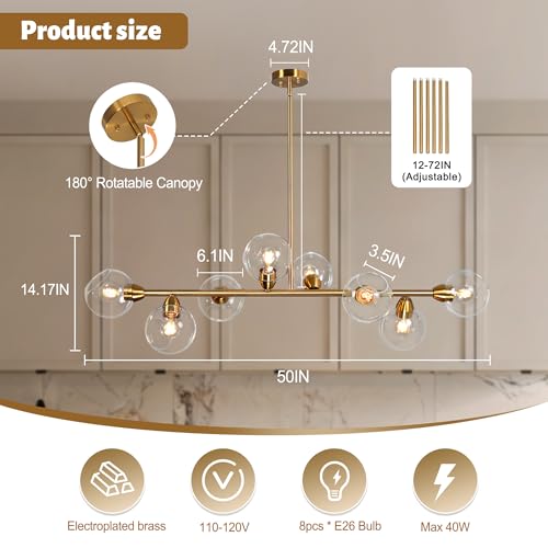 50" Open Globe Clear Glass Chandelier