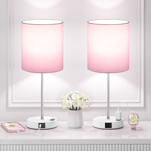 Pink White Touch Lamps for Nightstand Set of 2 (2 Count)