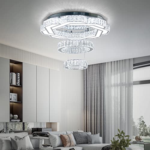 22.5" Crystal Chandeliers Living Room Modern Chandelier Crystal Ceiling Light LED 2 Rings Pendant Light Flush Mount Chandelier for Bedroom Dining Room Entryway