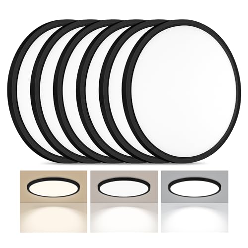 LED Flush Mount Ceiling Light 7in Thin 3CCT Black Wired
