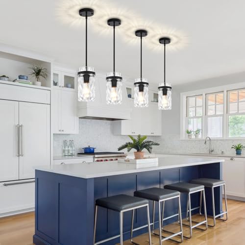 3 Pack Black Pendant Lights Kitchen Island Modern Hammered Glass (3 Count)