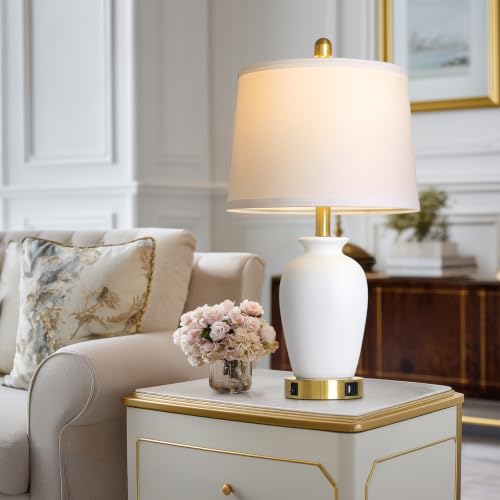 Set of 2 White Ceramic Modern Table Lamps with Ginger Jar Design