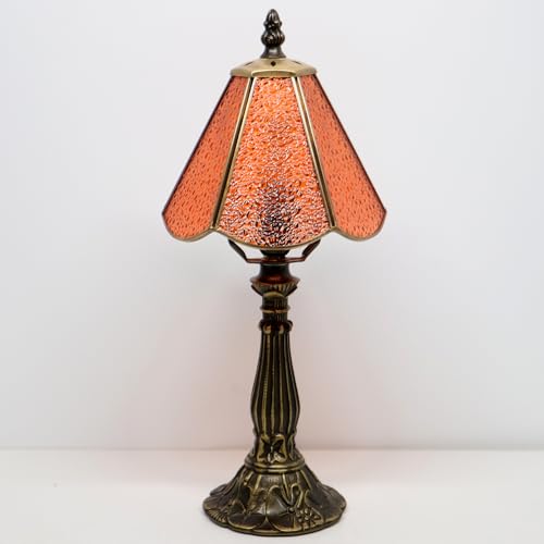 Small Tiffany Table Lamp Pink Diamond Style Stained Glass Desk Lamps 6X6X14 Inch Bronze Resin Base Antique Mini Accent Light